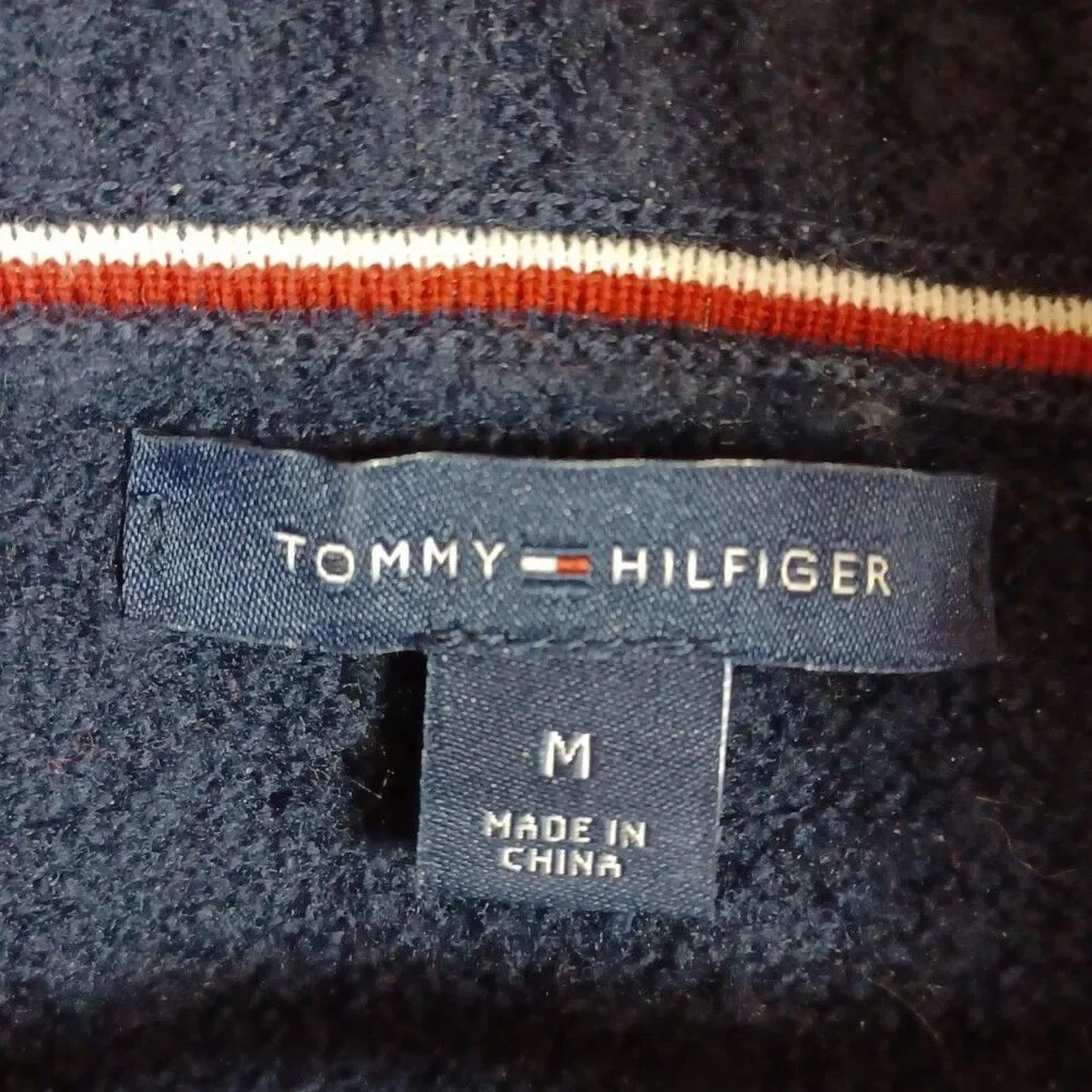 Tommy Hilfiger M Preppy Y2K Sweater Blue 1/4 Zip Long Sleeve Wool Blend Script